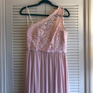 David’s Bridal Petal one-shoulder lace long dress